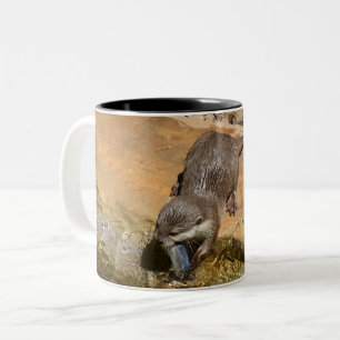 **"Pondside Feast: An Otter and His Catch"** Two-Tone Coffee Mug