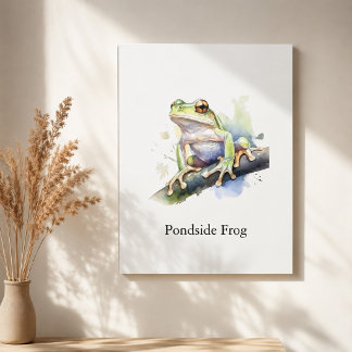 Pondside Frog Lakehouse Watercolor Metal Print