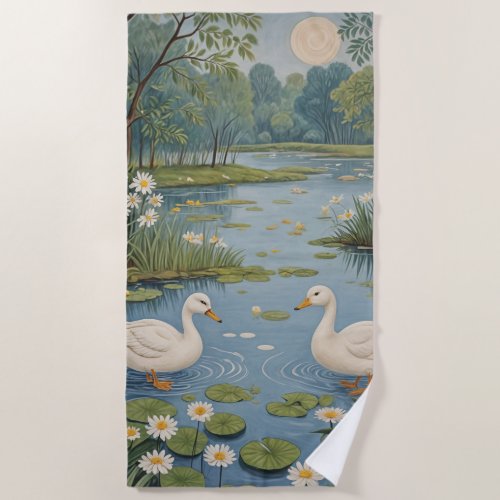 Pondside Tranquility Beach Towel