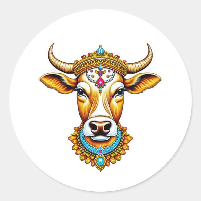 Pongal Decorated Cow Classic Round Sticker (Front)