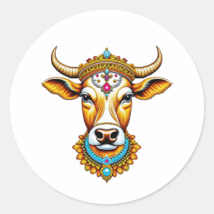 Pongal Decorated Cow Classic Round Sticker