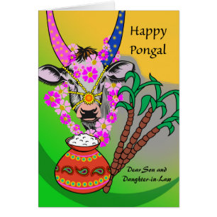 Pongal for Son and Daughter in Law with Cow Cards