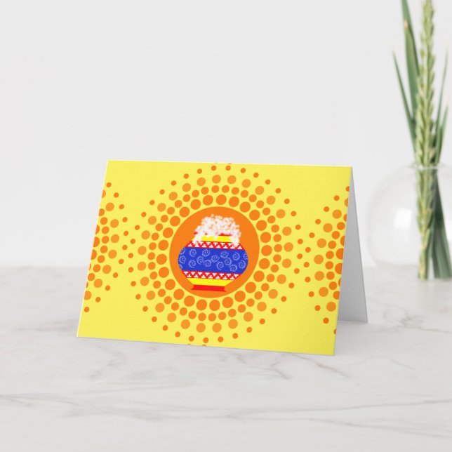 Pongal Pot and Sun Design Greeting Card (Front)