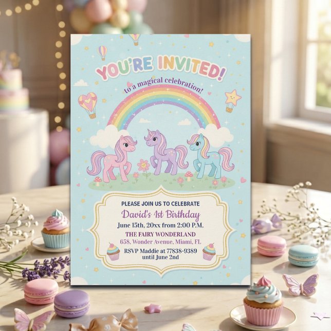 Ponies and Rainbow 1st Birthday Party Invitation (Creator Uploaded)