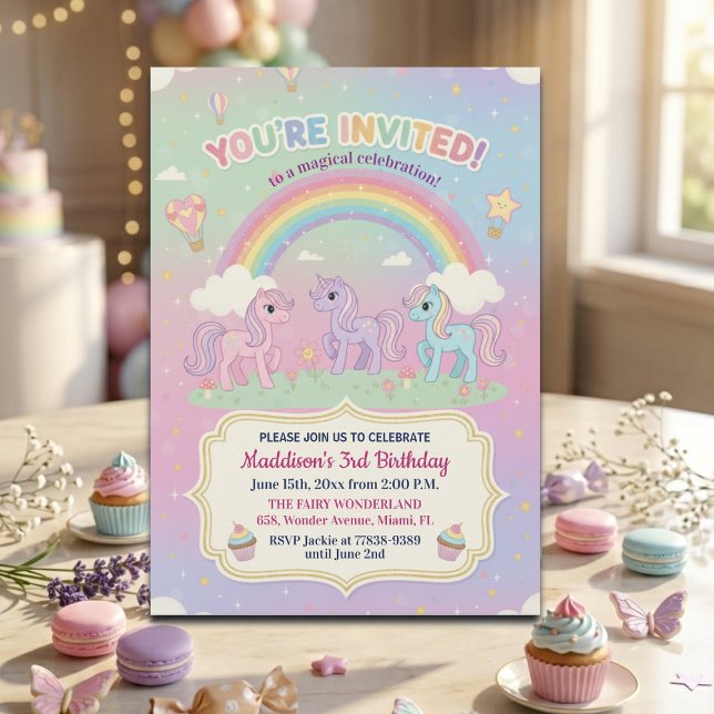 Ponies and Rainbow 3rd Birthday Party Invitation (Creator Uploaded)