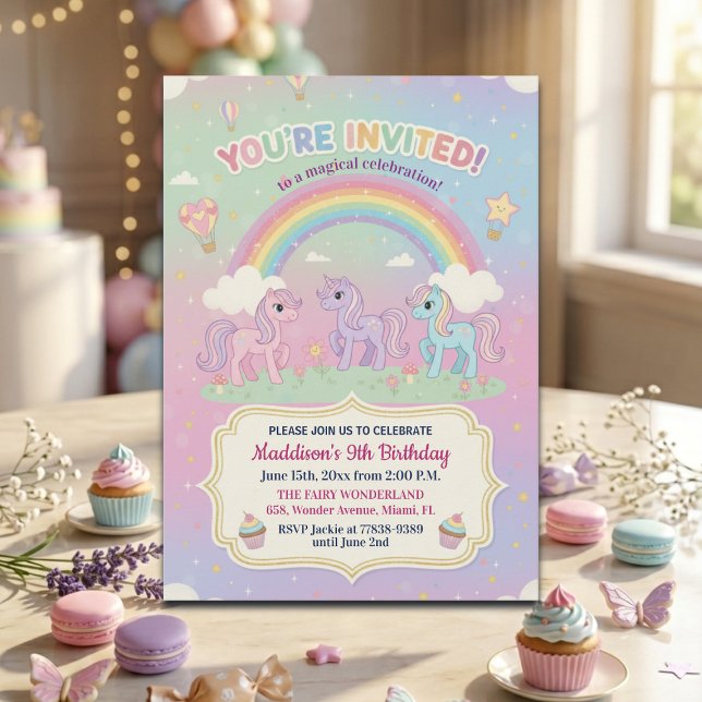 Ponies and Rainbow 9th Birthday Party Invitation (Creator Uploaded)