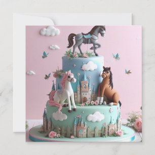 PONIES & CASTLES CAKE KIDS BIRTHDAY  INVITATION