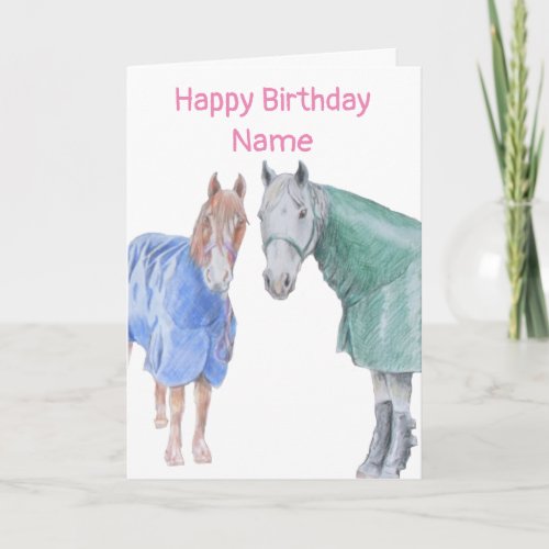 Ponies in Rugs Birthday Card