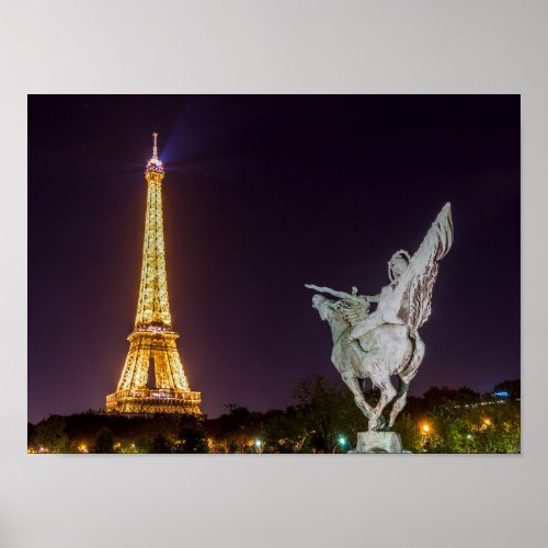 Pont de Bir_Hakeim at night _ Paris France Poster