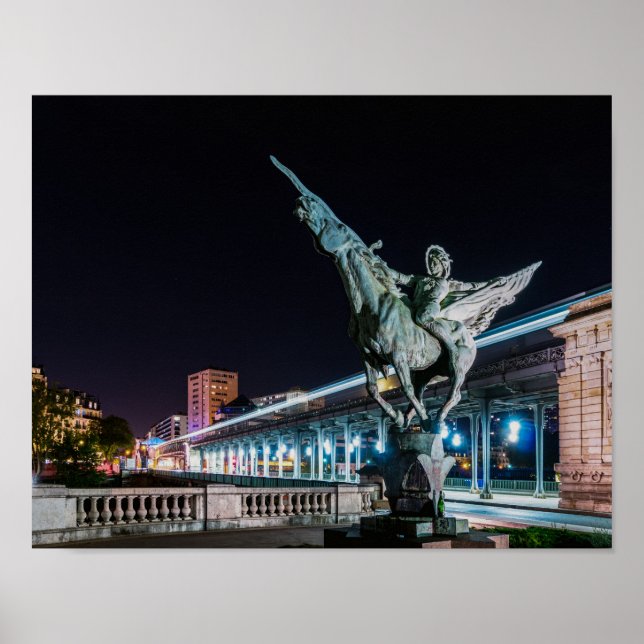 Pont de Bir-Hakeim at night - Paris, France Poster (Front)
