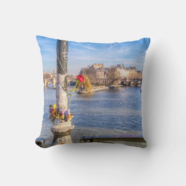 Pont des Arts on Valentine's day - Paris Throw Pillow (Front)