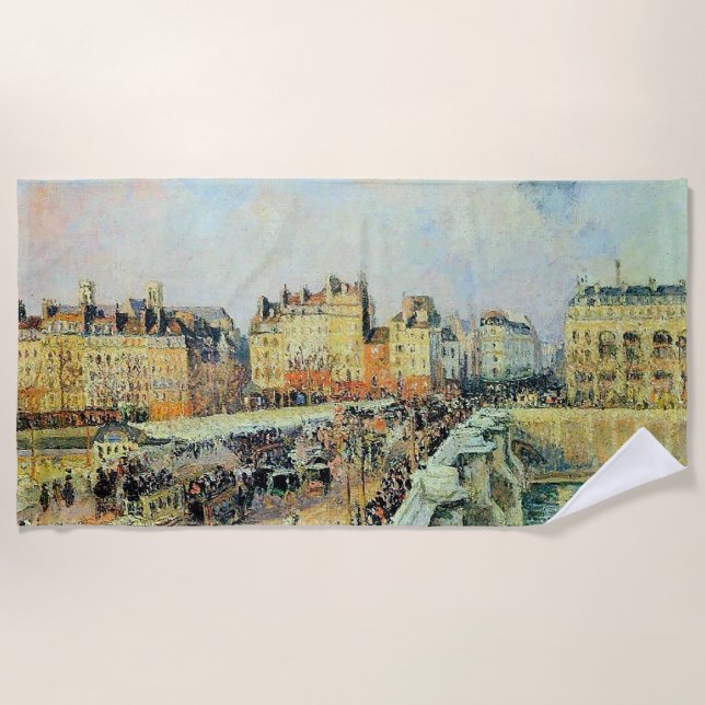 Pont Neuf, Afternoon, Sunlight Camille Pissarro    Beach Towel (Front)