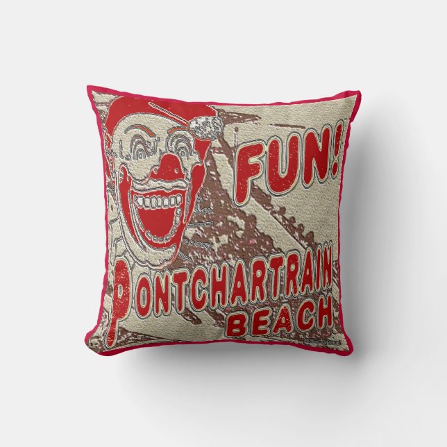 Pontchartrain Beach Clown Throw Pillow (Front)