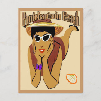 Pontchartrain Beach Lady on Sand Postcard