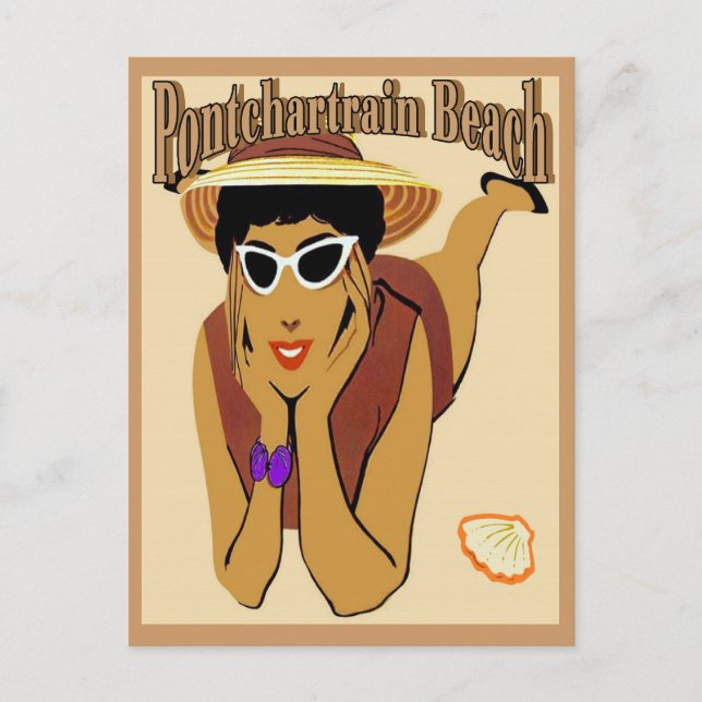 Pontchartrain Beach Lady on Sand Postcard (Front)