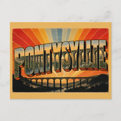 Pontcysyllte Aqueduct Wales Vintage Travel Art Postcard