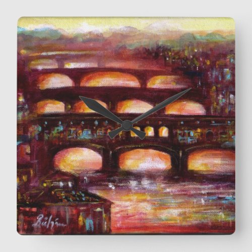Ponte Vecchio and Other Bridges of Florence Square Wall Clock