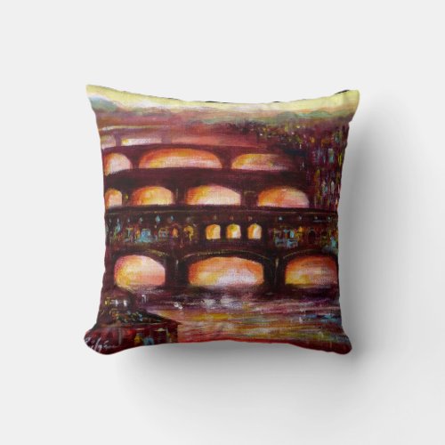 Ponte Vecchio and Other Bridges of Florence Throw Pillow