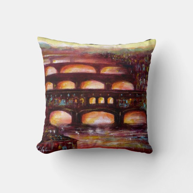 Ponte Vecchio and Other Bridges of Florence Throw Pillow (Front)