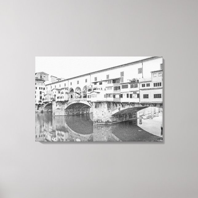 Ponte Vecchio Black and White Sketch Canvas Print (Front)