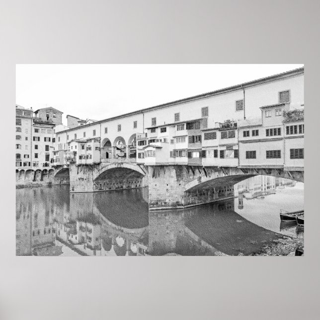 Ponte Vecchio Black and White Sketch Poster (Front)