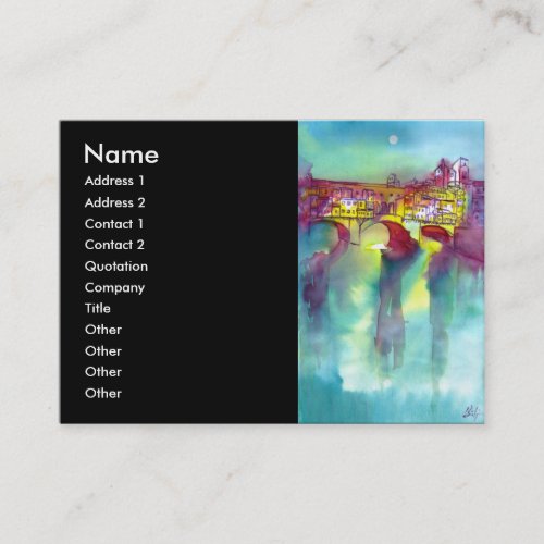 PONTE VECCHIO Florence by Night Watercolor Black Business Card