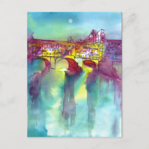 PONTE VECCHIO FLORENCE By NIGHT Watercolor Invitation Postcard