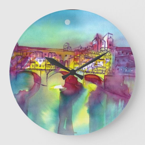 PONTE VECCHIO Florence by Night Watercolor Large Clock