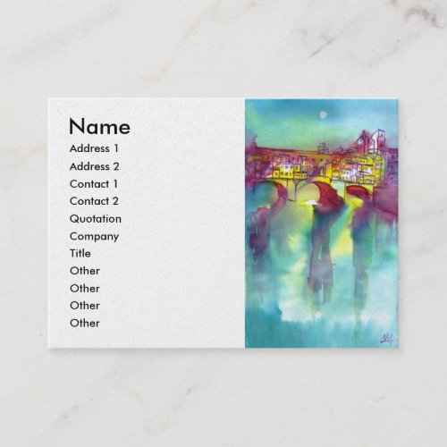 PONTE VECCHIO Florence by Night Watercolor White Business Card
