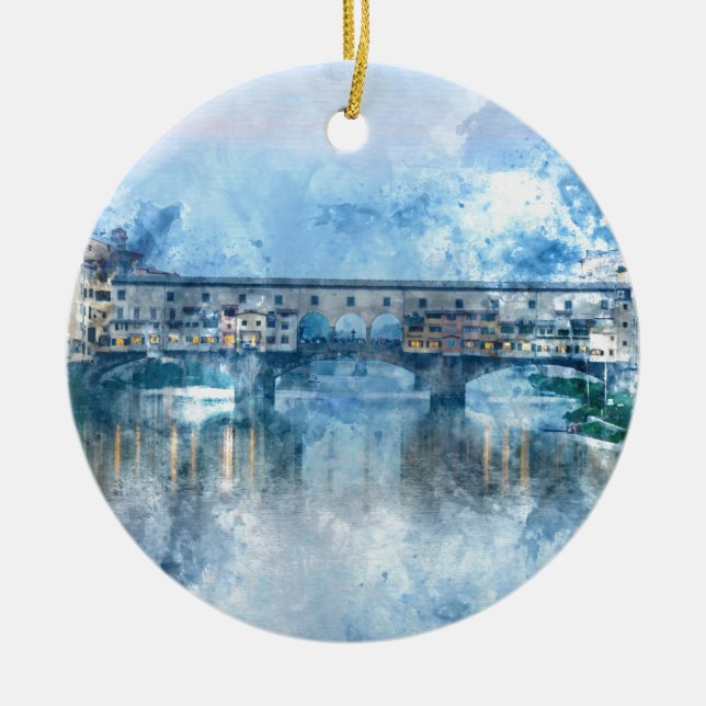 Ponte Vecchio on the river Arno in Florence, Italy Ceramic Ornament (Front)