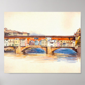 Ponte Vecchio Painting, Vintage City Landscape Poster