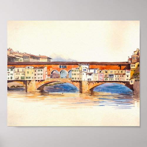 Ponte Vecchio Painting Vintage City Landscape Poster