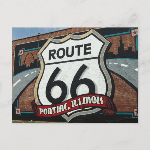 Pontiac Illinois US Route 66 sign postcard