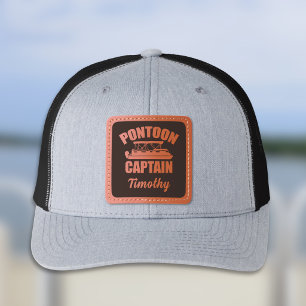 Pontoon Boat Captain Personalized Monogram Name Leather Patch Hat