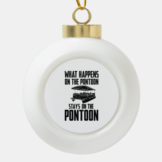 Pontoon Boat Ceramic Ball Christmas Ornament (Front)
