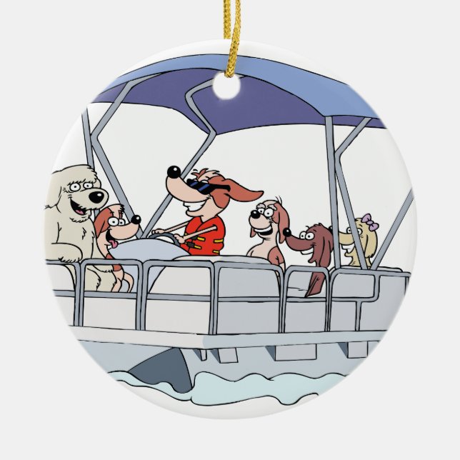 Pontoon Boat Ceramic Ornament (Front)