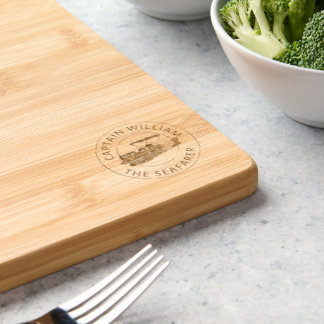 Pontoon Boat Graphic with Boat and Captain Names Engraved Cutting Board