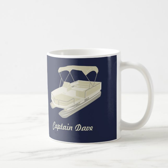 Pontoon Boat Personalized Coffee Mug Navy Blue (Right)