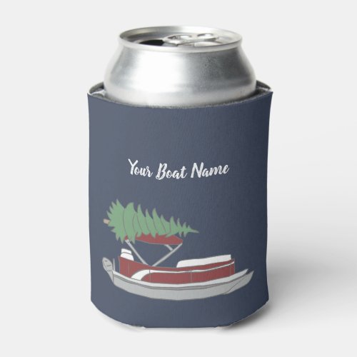 Pontoon Boat with Christmas Tree on Top Can Cooler