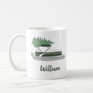 Pontoon Boat with Christmas Tree on Top Coffee Mug