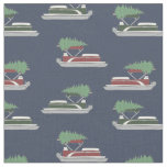 Pontoon Boat with Christmas Tree on Top Patterned Fabric
