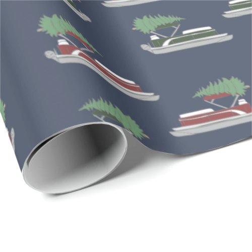 Pontoon Boat with Christmas Tree on Top Patterned Wrapping Paper