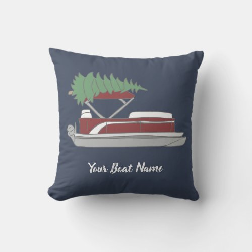 Pontoon Boat with Christmas Tree on Top Throw Pillow
