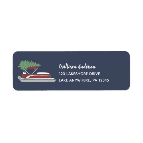 Pontoon Boat with Christmas Tree Return Address La Label