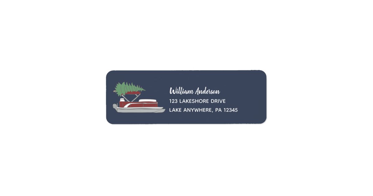Pontoon Boat with Christmas Tree Return Address La Label | Zazzle