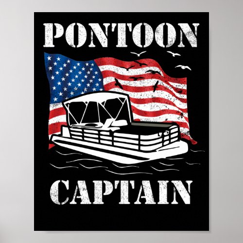 Pontoon Captain American Flag Pontoon Boat Lover Poster