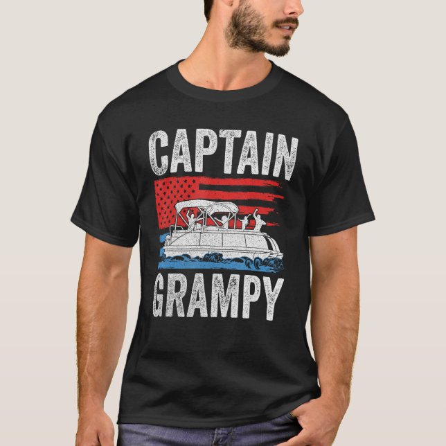 Pontoon Captain Grampy Us American Flag  Boat Owne T-Shirt (Front)