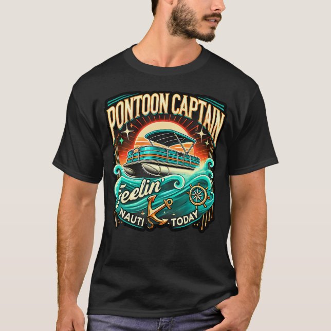 Pontoon Captain Men Pontoon Boat Captain Boating T-Shirt (Front)