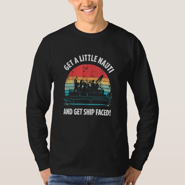 Pontoon Party Vrew Retro Sunset Houseboat T-Shirt (Front)