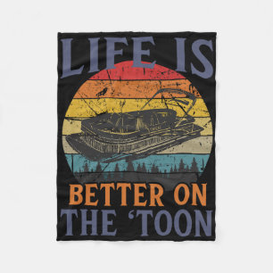 Pontoon Vintage White Pontoon Captain Boating Funn Fleece Blanket